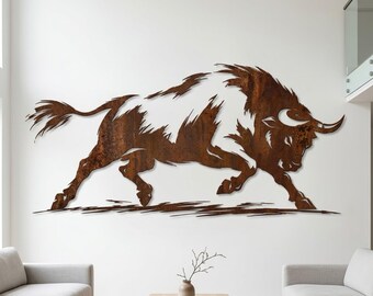Rustic Bull Metal Sign, Charging Bull Wall Art, Western Farmhouse Wall Decor, Farmhouse Animal Metal Art, Countryside Living Home Decor