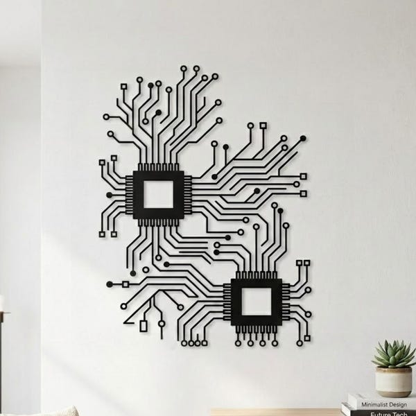 Circuit Board Metal Art, Tech Wall Decor, Minimalist Metal Sign, IT Programmer Gift