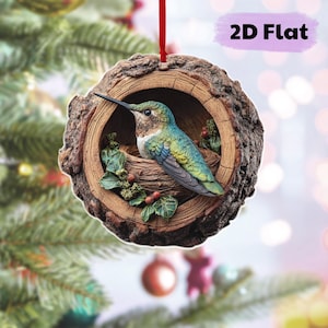 Adorno navideño plano 2D de colibrí, accesorio para espejo retrovisor de coche, adorno navideño de colibrí, regalo para amantes de los colibríes.