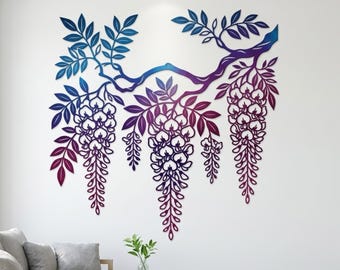 Wisteria Metal Sign, Floral Branch Wall Art, Botanical Wall Decor, Floral Metal Art, Nature Home Decor, Garden Lover Gift, Modern Room Decor
