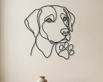 Metall Hund Wand Kunst, Minimalist Lab Line Art, individuelle Haustier Gedenkschild, Wohnzimmer Dekor, Housewarming Geschenk, Hundepfote hängend