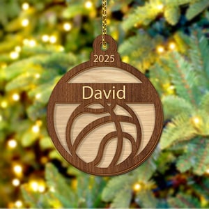Personalized Sports Ball Christmas Ornaments, Custom Wooden Ornaments, Football, Volleyball, Basketball, Soccer Ball Decor, Sport Ornament