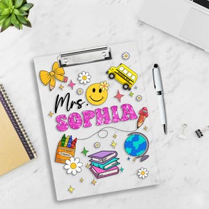 Custom Teacher Clipboard alphabet Name, Personalized Teacher Back To School Gift, Thank You Gift for Teacher, Teacher Flowers Clipboard gift