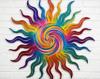 Rainbow Sun Metal Wall Art, Colorful Sunburst Decor, Vibrant Celestial Wall Hanging, Housewarming Gift
