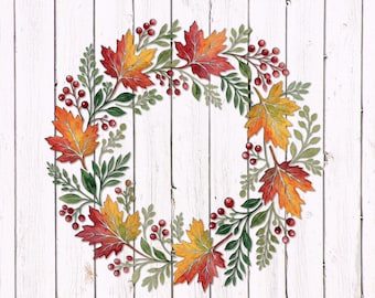 Fall Leaves Metal Sign, Maple Circle Design, Fall Wall Art, Seasonal Home Decor, Autumn Berry Details, Seasonal Gift Idea, Porch Wall Decor