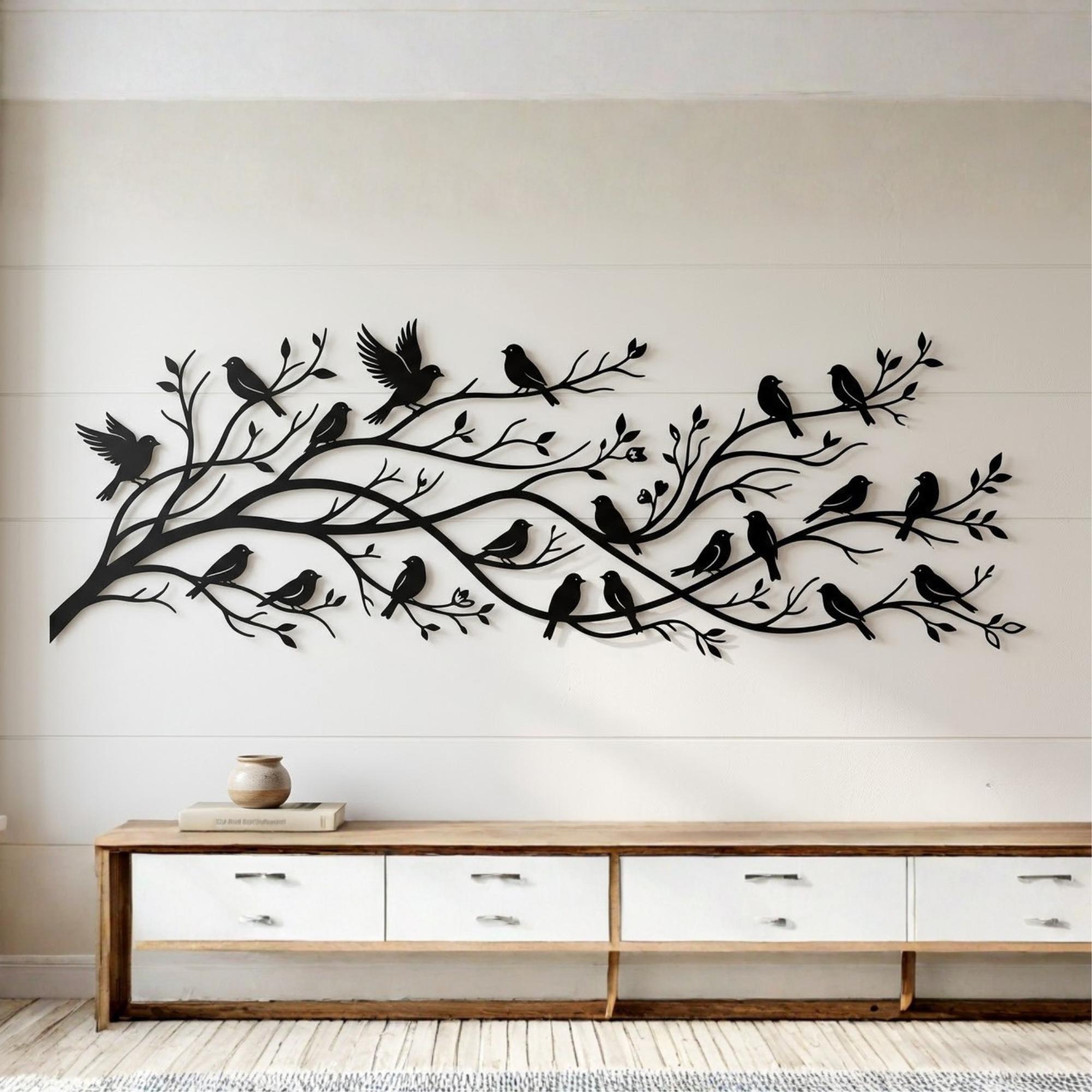 Birds on Branch Metal Wall Art, Flocking Birds Wall Decor, Nature Wall ...