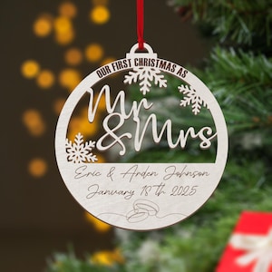 Personalized Wedding Christmas Ornament, Our 1st Christmas Married Ornament, Mr Mrs Newlywed Bride Groom, Newlywed Christmas Ornament Gift