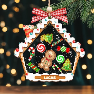 Personalized Gingerbread House Kids Ornament, Custom Baby First Christmas, 1st Christmas Ornament, 4D Shake Kids Name Ornament, Newborn Gift