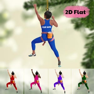 Custom Women Rock Climbing 2D Flat Acrylic Christmas Ornament, Rock Climber Gift, Personalized Name Rock Climbing Sport, Girl Climbing Gift