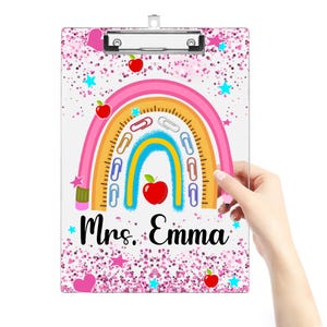 Custom Teacher Rainbow Clipboard Gliiter Name, Personalized Teacher Back To School Gift, Thank You Gift for Teacher, Teacher Appreciation