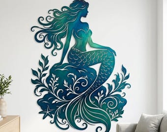 Mermaid Ocean Metal Sign, Nautical Home Decor, Undersea Wall Art, Coastal Living Room Decor, Blue Green Wall Decor, Beach Lover Gift Idea