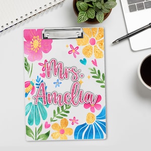 Custom Teacher Clipboard Glitter Name, Personalized Teacher Back To School Gift, Thank You Gift for Teacher, Teacher Flowers Clipboard gift