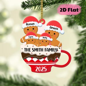 Personalized Family 2D Ornament, Gingerbread Christmas Family Ornament, Gingerbread Family of 2,3,4,5,6,7 Ornament 2025, Christmas Decor
