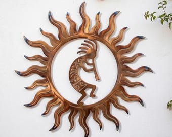 Kokopelli Sun Metall Wand Kunst, Southwest Dekor, Housewarming Geschenk, Native American inspirierte Wandbehang