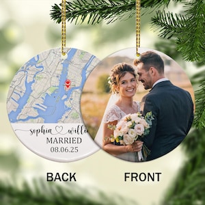 Personalized Wedding Ornament Gift, Engagement Map Ornament, Wedding Map, Engagement Ornament, Wedding Ornament, Christmas Gift For Her