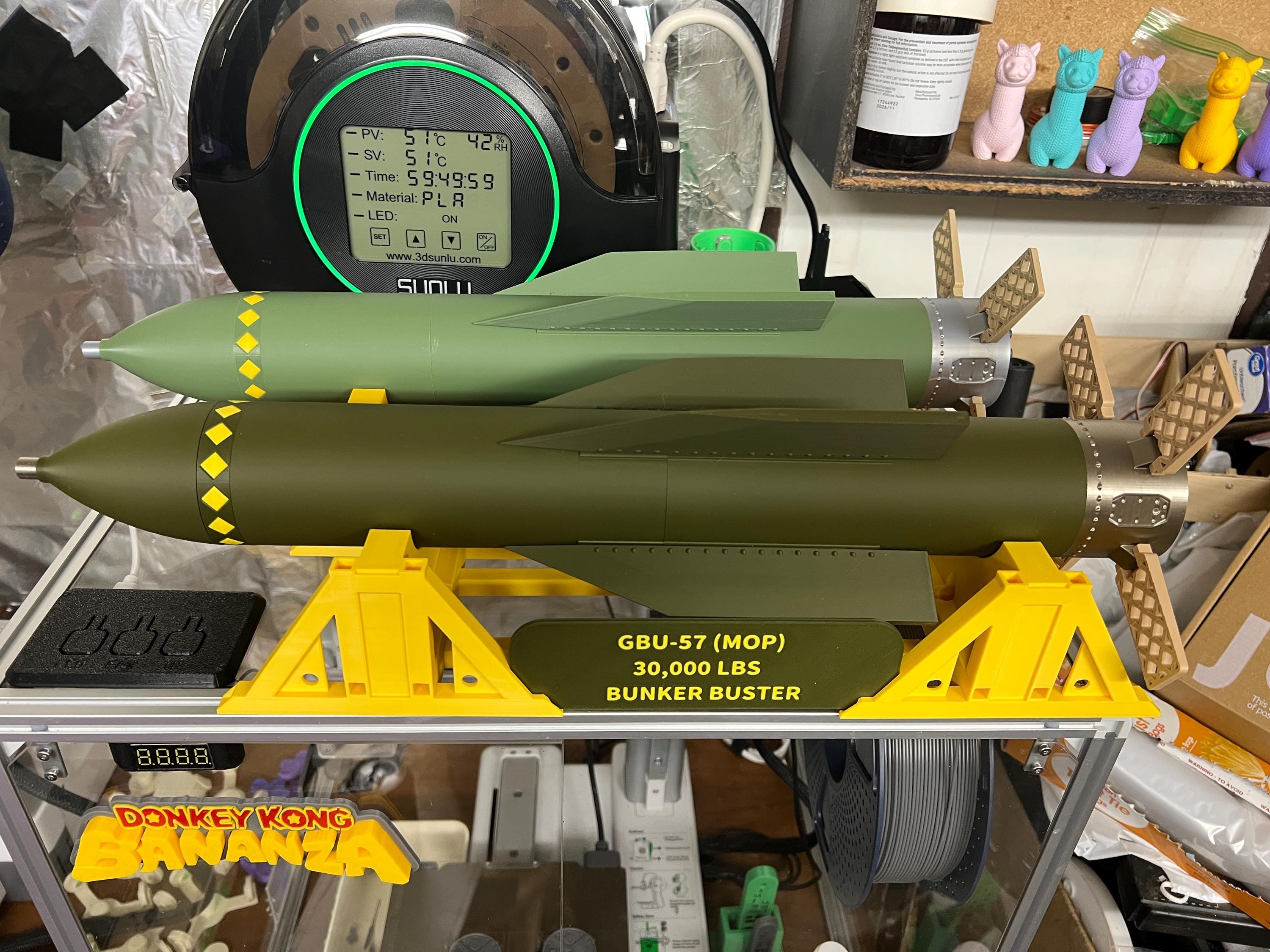3D Printed Boeing GBU-57 Bunker Buster Bomb Replica – 12" and 18" Military Decor, Army Green Desk Model with Stand, Gift for Collectors
