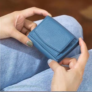 Cartera de piel auténtica para mujer: monedero pequeño de piel de vacuno con RFID, minitarjetero, monedero y monedero de mano.