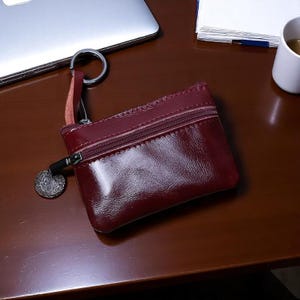 Portemonnee heren dames topnerfleer – kleine portemonnee met ritssluiting, vintage kaarthouder, sleuteletui, mini-etui van koeienhuid