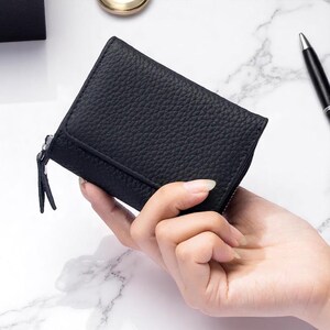 Cartera pequeña de piel auténtica para mujer, monedero RFID, tarjetero corto de piel de vacuno, regalo para ella