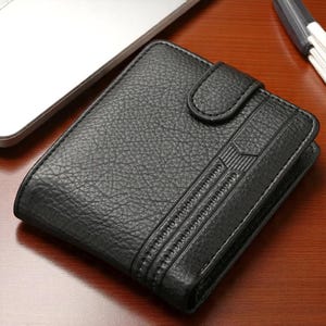 Portafoglio bifold da uomo in pelle PU - Porta carte di credito sottile, finestra per documenti, borsellino minimalista, fermasoldi, regalo per lui