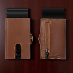 Genuine Leather Men's Wallet – RFID Pop-Up Card Holder, Slim Bifold Purse, Cowhide Leather