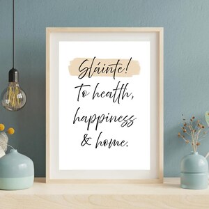 Sláinte Irish Blessing Print – To Health, Happiness & Home, Irish Wall Art, Gaelic Toast Quote, Digital Download Printable