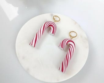 Handmade Candy Cane Earrings | Polymer Clay Christmas Jewelry