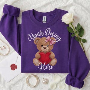 Purple Valentine Mockup Sweater Gildan 18000 Model Sweatshirt Stock Photography Mockup JPG Digital Download