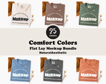 Comfort Colors Flat Lay Mockup Bundle, 25 Colors (JPG)