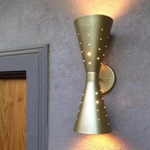 Atomic 50&#39;s 60&#39;s style mid-century modern bow tie dual cone wall sconce lamp