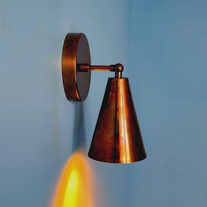 1 Light Raw brass Wall Sconce Light | Wall Sconces Lamp | Mid Century Modern Raw Brass Italian Wall Scone | Cone Wall Sconce Light