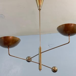2 Light Curved Pendant Mid Century Modern Raw Brass Sputnik chandelier light Fixture
