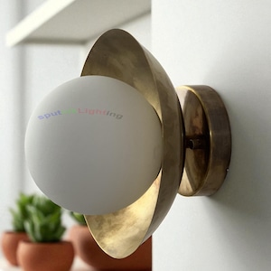 1950s Mid Century Modern Brass Wall Sconce | Small Wall Lamp Raw Brass Globe Vanity Light | Vintage Style Wall Light Fixture