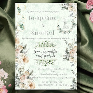 Sage Green Wedding Invitation Template, Editable Canva Invite, Minimalist Floral Printable, Digital Wedding Suite, Instant Download