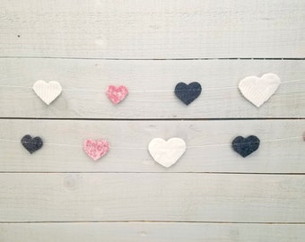 Reclaimed Wool Felt Heart Garland, Pink, Gray, Cream