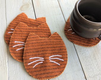 Bigodes de gato listrados de lã laranja - conjunto de 4 - dupla face