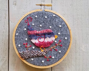 Bastidor para bordar pássaros de Natal