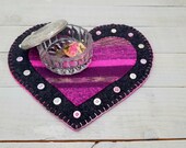 Valentines Day Candle Mat- Heart- Pink and Gray