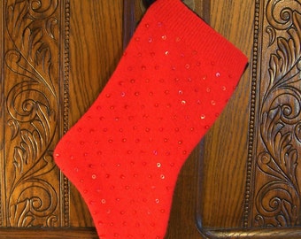 Christmas Stocking- Red with beading