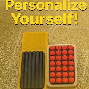 May include: Yellow and black rectangular objects on a yellow background. One object has a black, ridged surface, and another has orange circular shapes. The text "Personalize Yourself!" is in yellow.