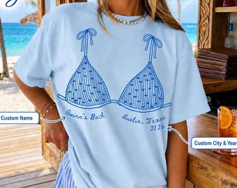 Personalized Bikini Girls Trip Shirt,Custom Beach Vacation Tee,Girls Weekend Destination Shirt,Matching Friends Beach Getaway Outfit