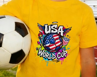 Mini USA Soccer Star Kids Graffiti World Cup T-Shirt,Patriotic American Flag Ball Tee,Fun Football Fan Top,Gift for Little Soccer Fans