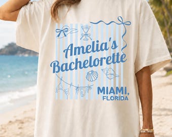 Custom Bride Tribe Shirt,Personalized Beach Bach Tee,Retro Stripe Bachelorette Shirt,Hanging Bikini Bridesmaid Tee,Coastal Party Gift