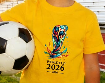 2026 World Cup Kid T-Shirt,Colorful Trophy Graphic Soccer Fan Tee,Fun Football Supporter Top for Boys & Girls,Cute Football Fan Top for Kids