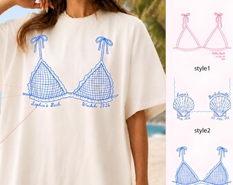Custom Bikini Top Girls Trip Shirt,Personalized Beach Vacation Tee,Trendy Coastal Beach Shirt,Girls Weekend Travel Outfit,Beach Besties