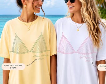 Custom Coastal Bachelorette Tee,Personalized Bikini Line Art Shirt,Beach Bride Squad Top,Bridesmaid Vacation Outfit,Summer Bach Party Tee