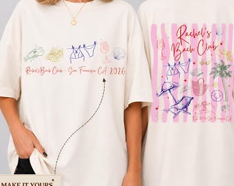 Custom Beach Club Girls Trip Shirt,Personalized Coastal Vacation Tee,Striped Hand Drawn Beach Shirt,Girls Weekend Travel Gift,Matching Girls