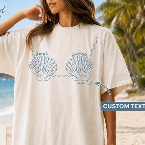 Custom Seashell Bikini Bachelorette Shirt,Beach Bach Party Tee,Last Toast On The Coast,Comfort Colors Bridesmaid Beach Trip Gift,Group Tee