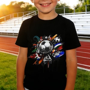World Cup Soccer Shirt,Toddler Youth Football Tee,International Flags Fan Top,Graffiti Style Soccer Graphic,Kids Sports Tournament Wear