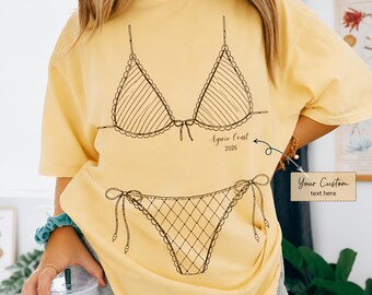 Custom Striped Fishnet Bikini Girls Trip Shirt,Personalized Beach Vacation Tee,Coastal Beach Besties Shirt,Girls Weekend Travel Outfit